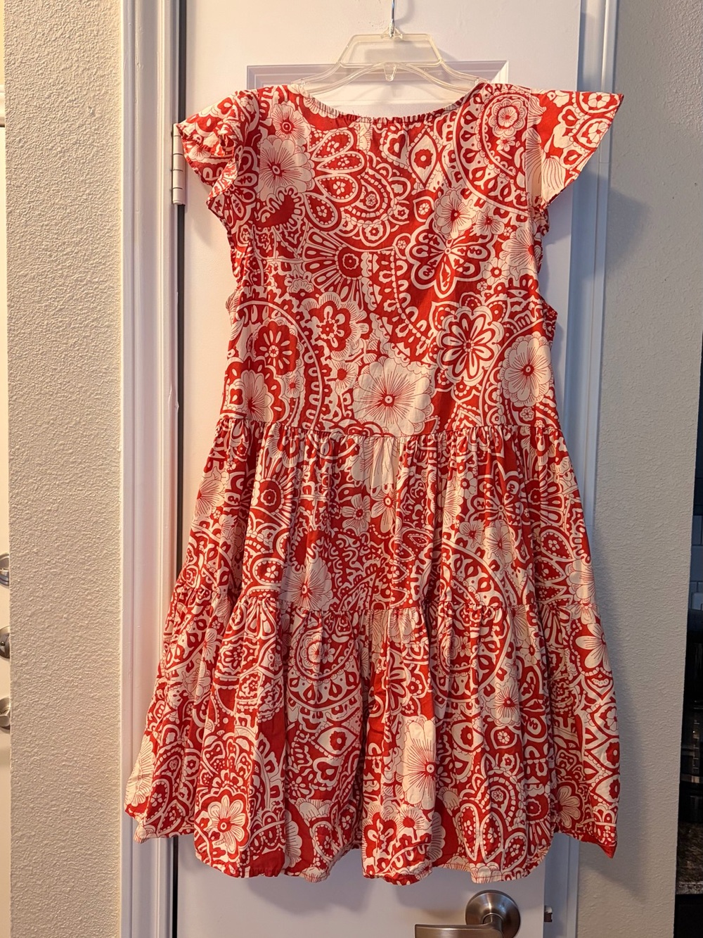 BUCKETLIST Dark Orange and Cream Floral Paisley Cotton Tiered Sundress - Picture 4 of 5